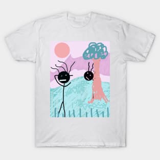 Kids Playing Stick Figure T-Shirt